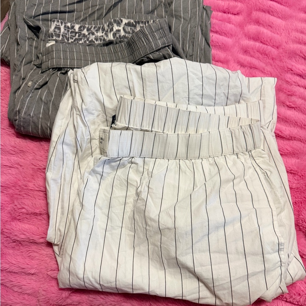 American Eagle Outfitters Gray and White Striped Kids Bottoms